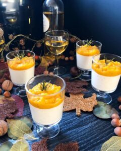 Panna cotta parmesan romarin et purée de potimarron