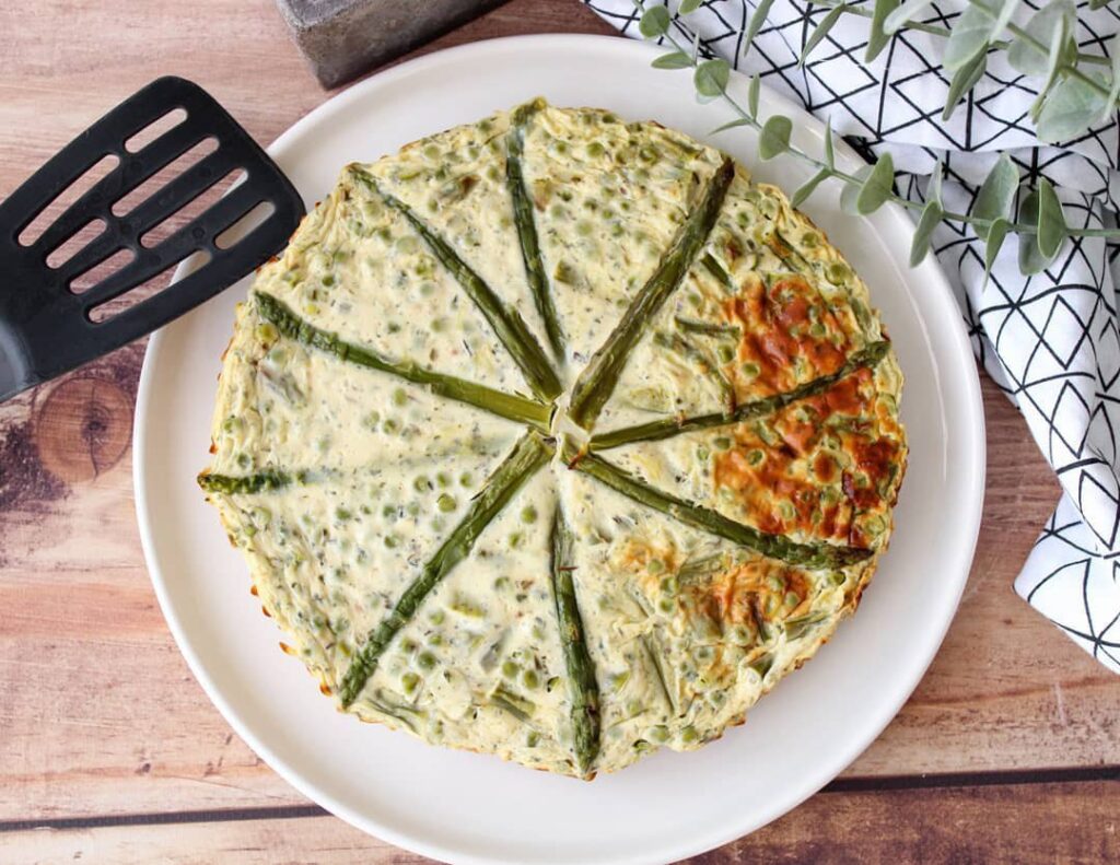 Quiche sans pâte petits pois et asperge au chèvre frais