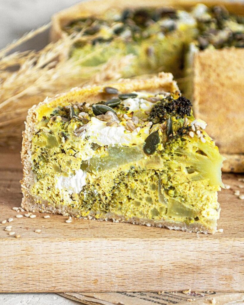 Quiche brocolis, curry et chèvre