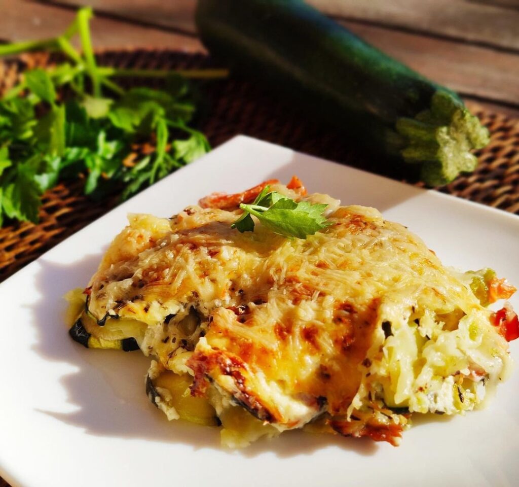 Gratin ravioles/courgettes/saumon