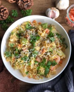 Orge au chou romanesco et crevettes