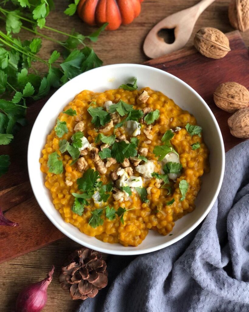 Fregola façon risotto au potimarron et gorgonzola