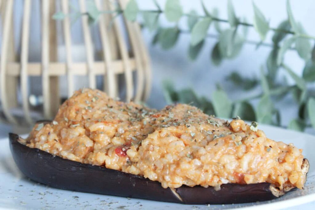 Aubergine farcie au risotto