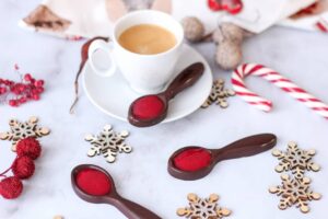 Cuillères en chocolat au coulis de framboise