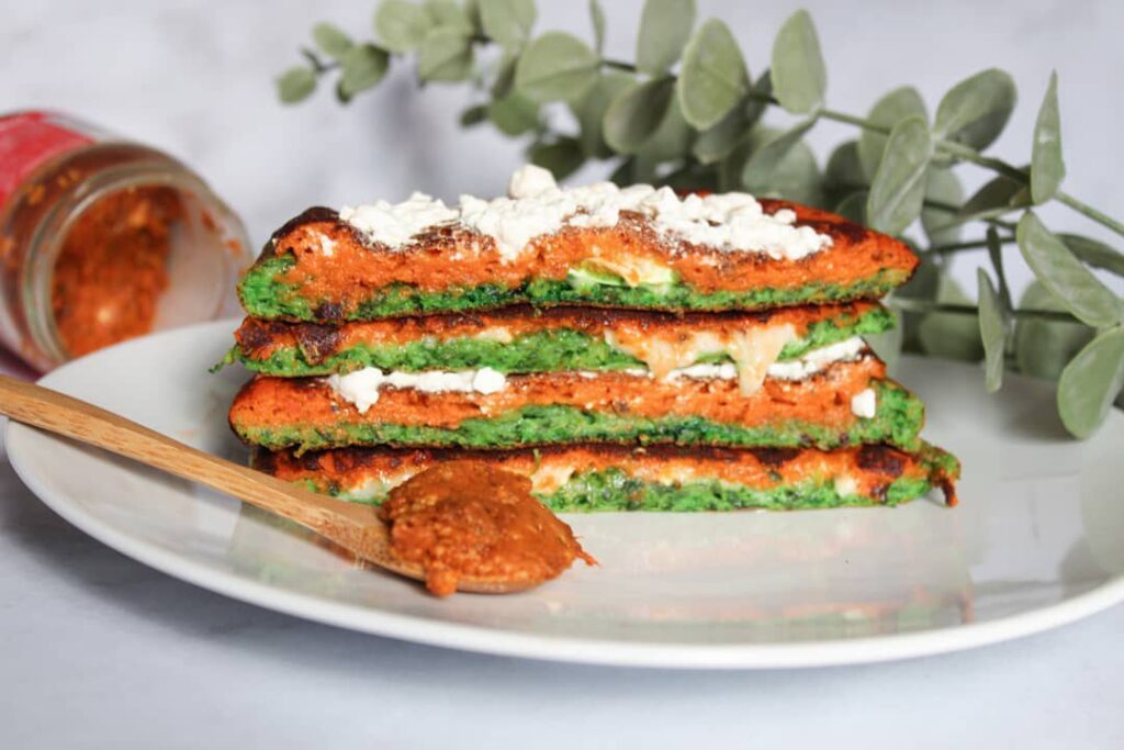 Pancake bi-goût pesto rosso et épinards