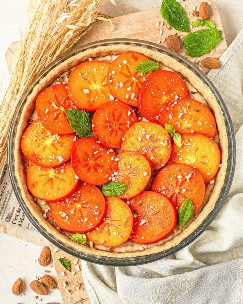 Tarte aux kakis et amandes