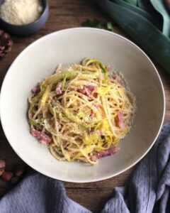 Pâtes carbonara aux poireaux