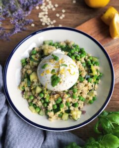 Risotto de crozets aux petits pois et dés de courgette