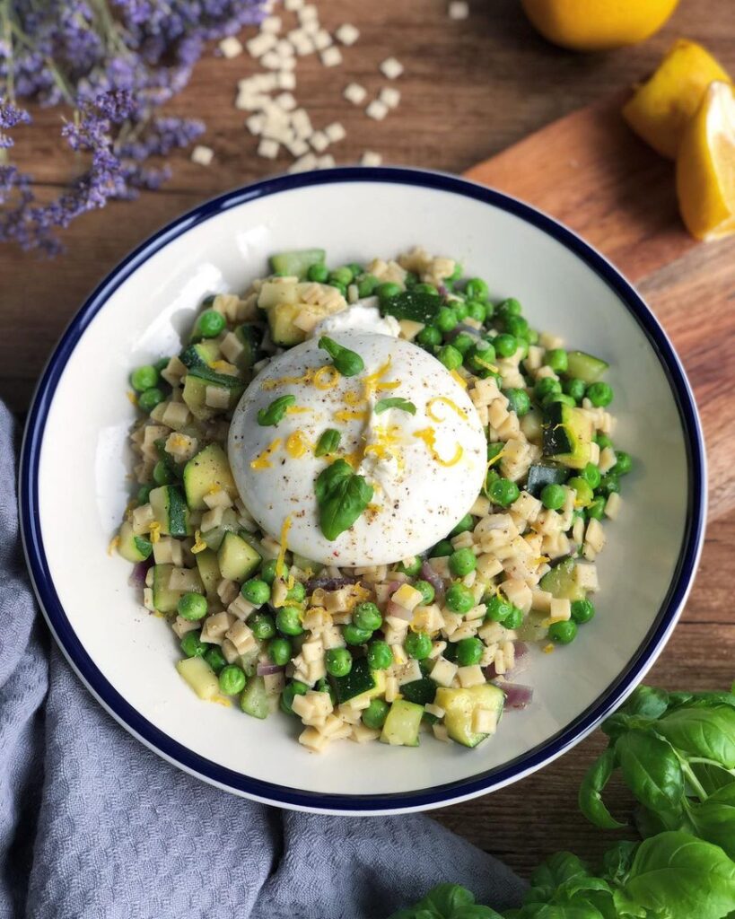 Risotto de crozets aux petits pois et dés de courgette