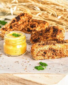 Crispy tofu sticks and cheese sauce