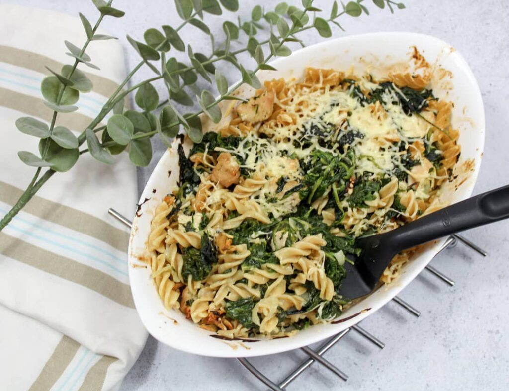 Gratin de pâtes bleu et poulet