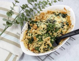 Gratin de pâtes bleu et poulet