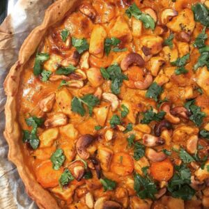 Tarte poulet coco et noix de cajou
