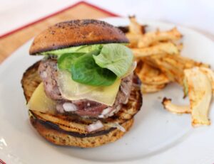 Burger au comté et à la crème de courgettes