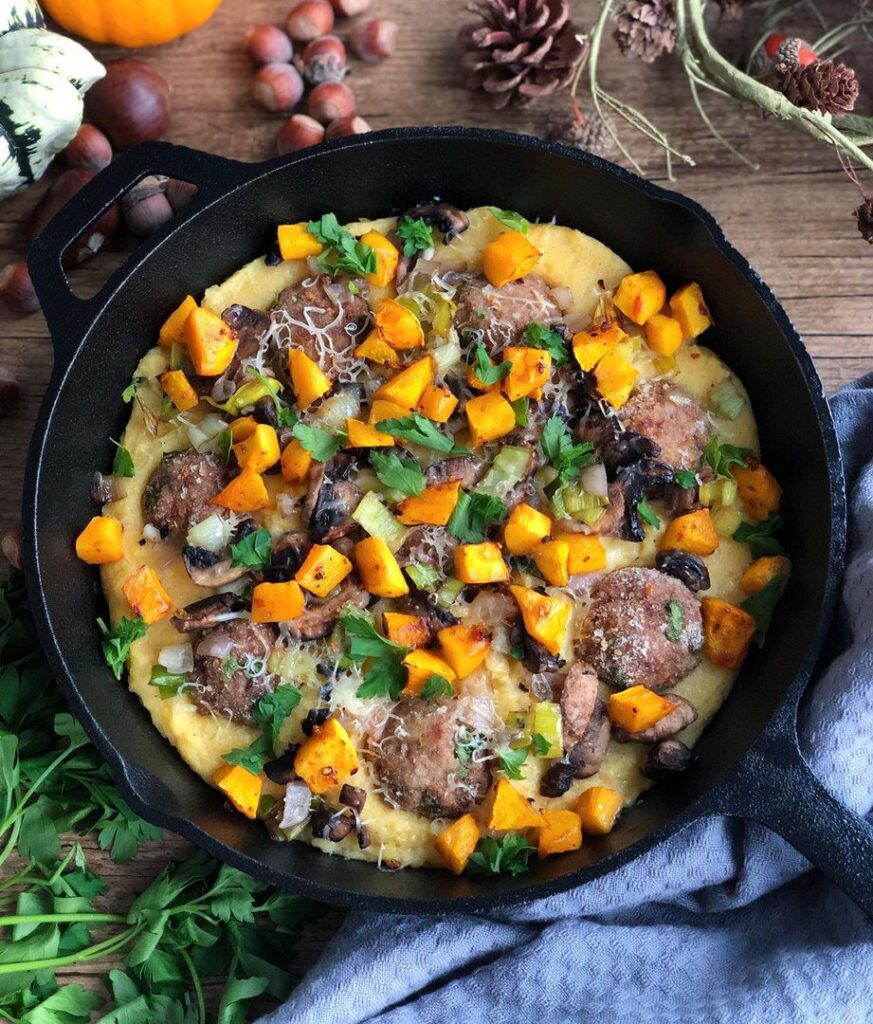 Polenta au four et boulettes