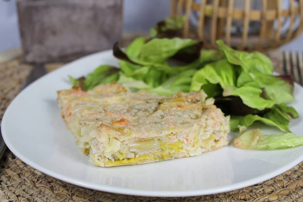 Quiche à l&rsquo;avoine, saumon, poireaux et mozzarella