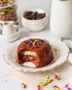 Pudding au chocolat et coeur de pistache