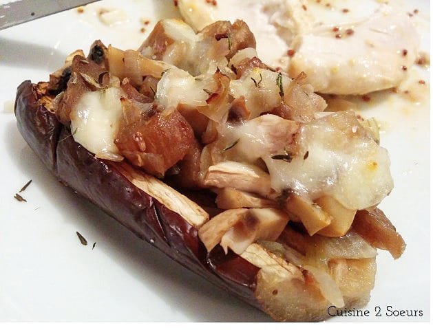Aubergine farcie champignons et mozzarella