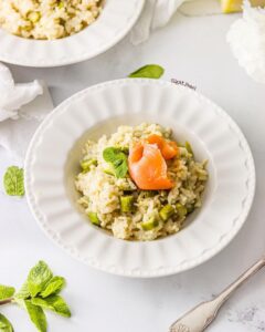 Risotto aux asperges truite fumée et menthe