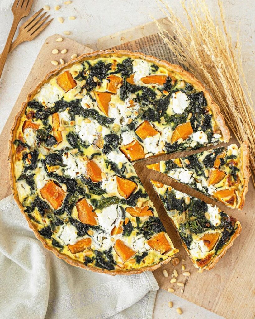 Quiche au chèvre épinards butternut et pâte mayoson