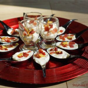 Cuillères et verrines pommes chèvre jambon Cuillères et verrines pommes chèvre jambon