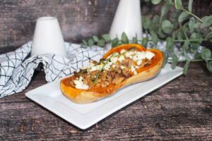 Butternut farcie aux protéines de soja texturées