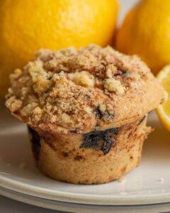 Muffin myrtille Crumble amande cœur cajou