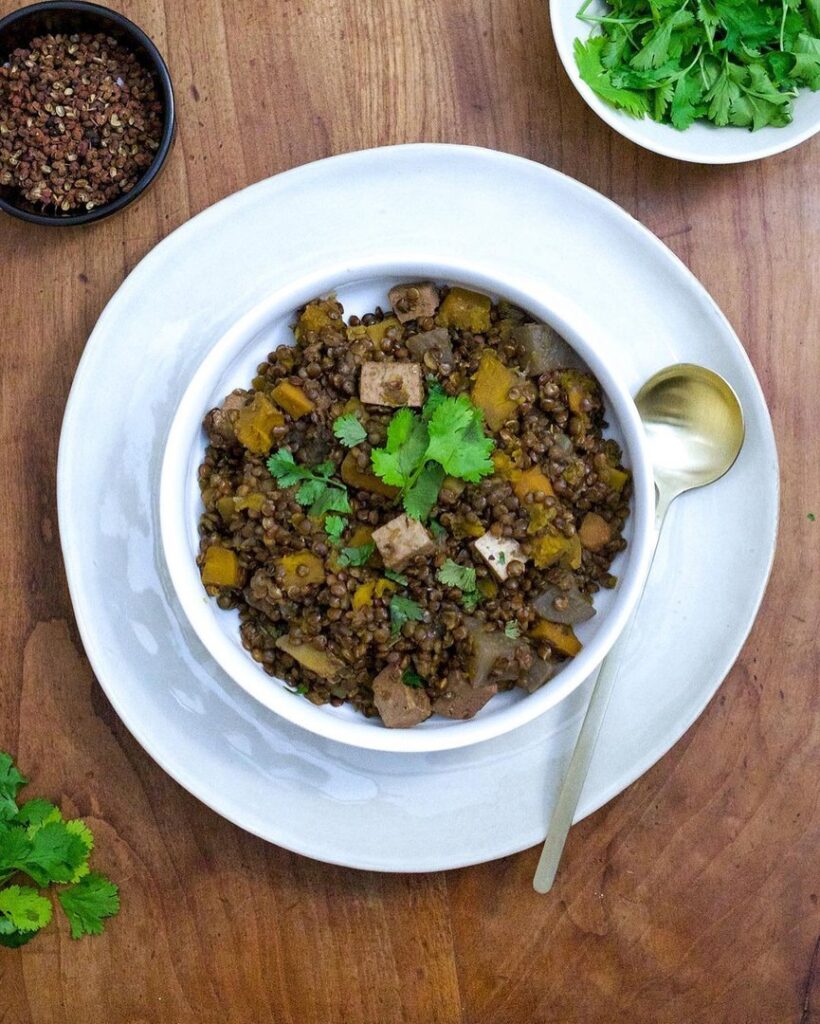 Lentilles au tofu fumé
