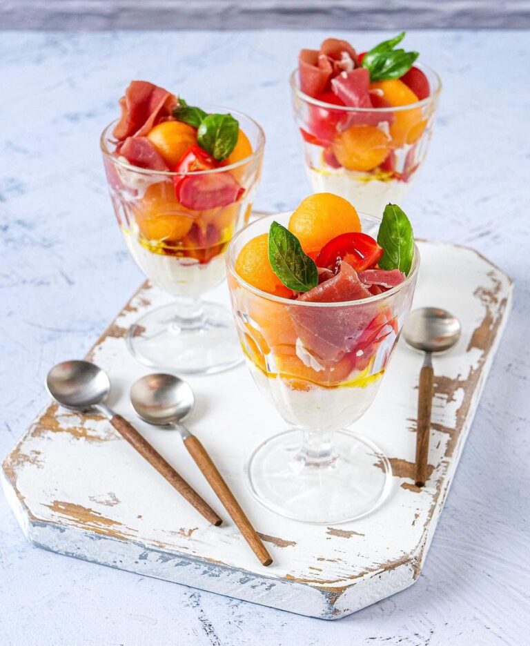 Verrines ricotta melon et jambon cru Verrines ricotta melon et jambon cru