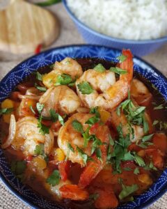 Curry rouge de crevettes et poivron