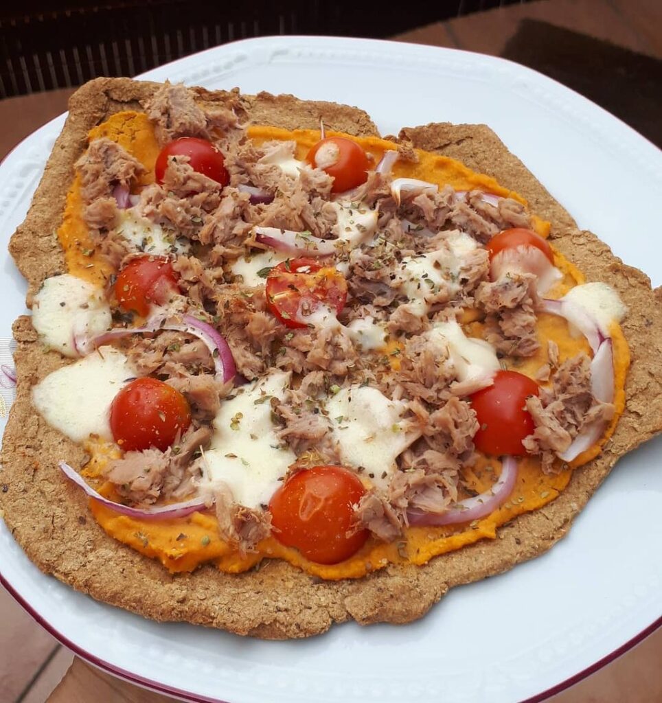 Pizza au thon houmous et lentilles corail