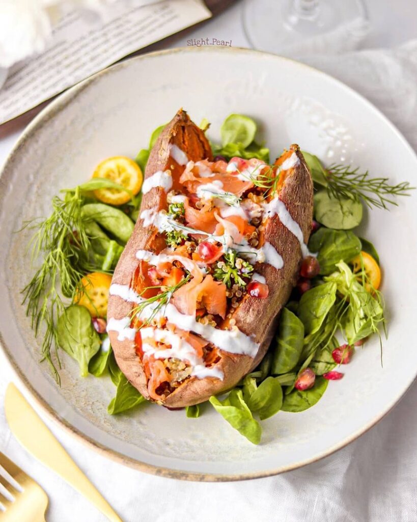 Patate douce farcie au quinoa et saumon