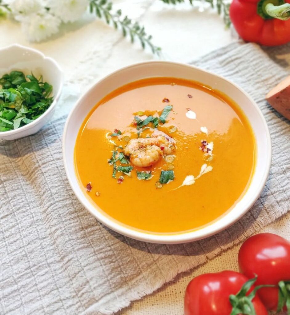 Soupe poivron patate douce coco