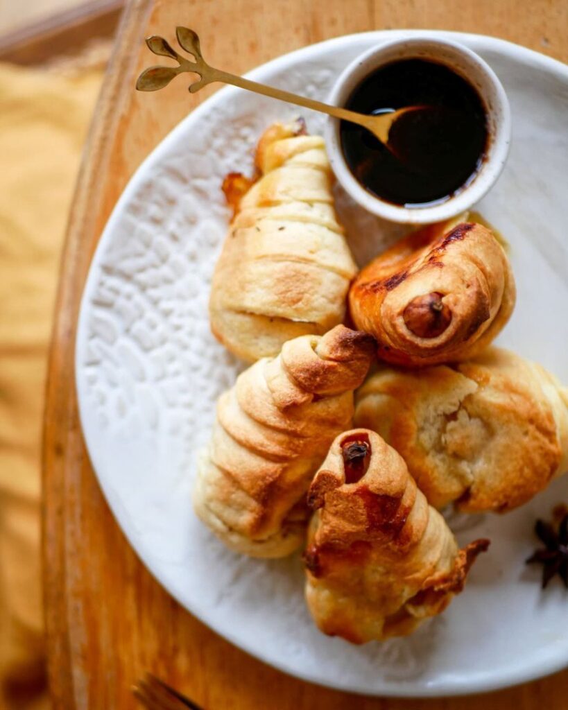 Poires en croûte et caramel aux épices de noël