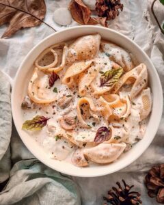 Pâtes aux champignon à  la crème et mozzarella