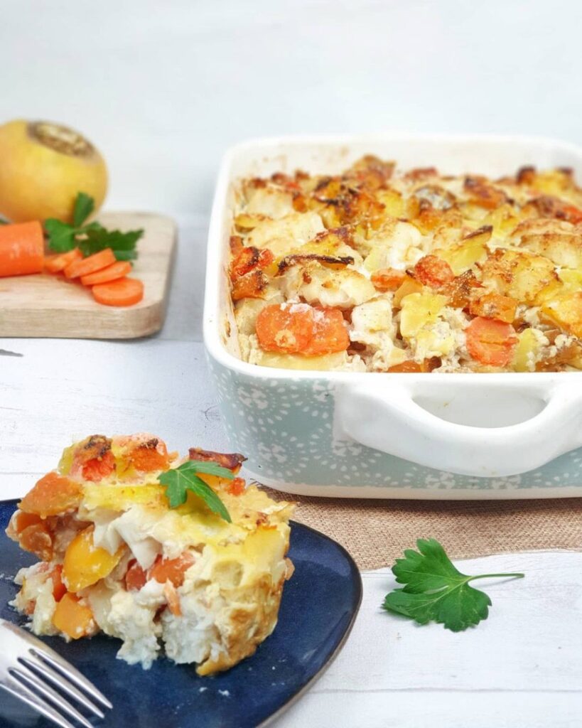 Gratin : patate douce – légumes de saison