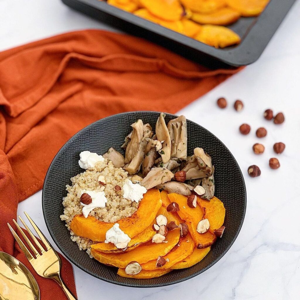 Butternut rôti, champignon et quinoa