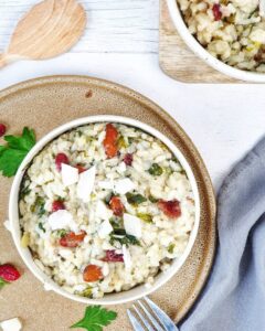 Risotto mâche, coco, cranerries – amandes