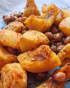 Courge rôties au miel et pois chiches