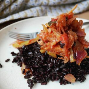 Pulled pork aigre doux et riz noir