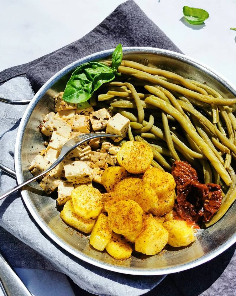 Tofu aux haricots verts et pommes de terre