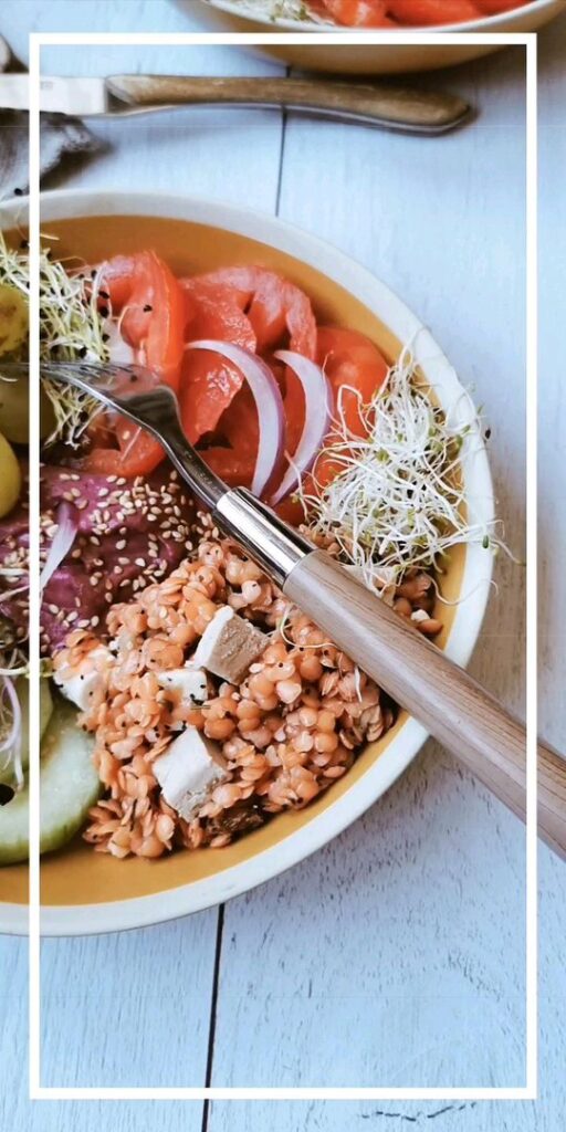 Salade de lentilles corail tomates et concombre