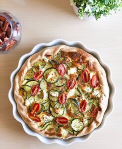 Tarte courgette, tomates, cerise, chèvre