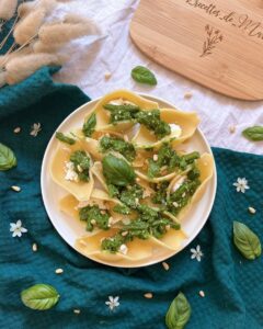 Pâtes au pesto d’épinards et haricots verts