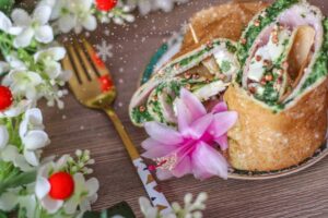 Crêpe roulée aux épinards jambon et chèvre