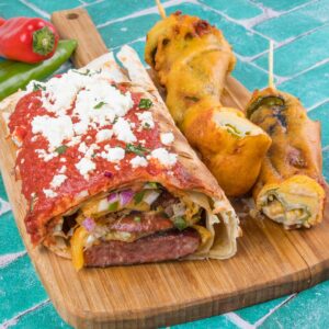 ¡Enchilada y pimientos fritos!
