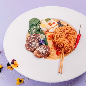 Cheesy Ramen Fried Chicken Skewers
