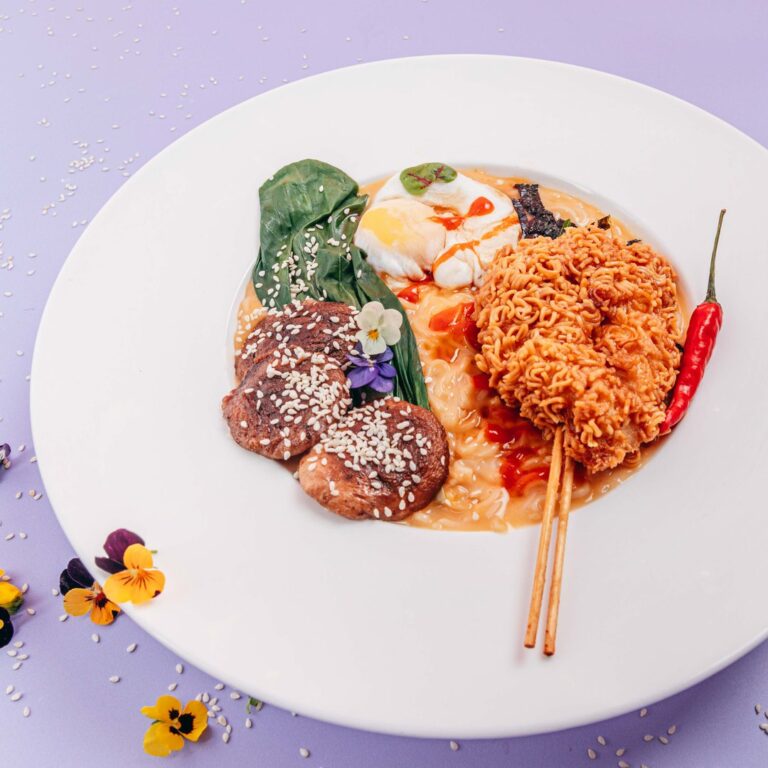Cheesy Ramen Fried Chicken Skewers