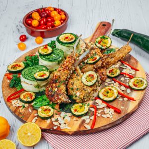 Milanesa de cordeiro & abobrinha recheada