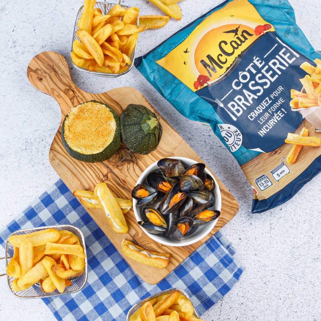 Moules frites fumées et courgettes farcies